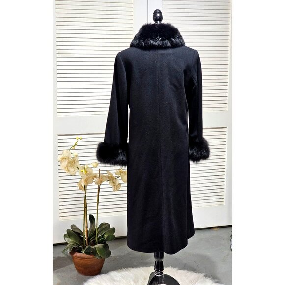Forecaster Of Boston Women's Black Lambswool Long Coat With Fur Trim Size 6 235 - Picture 11 of 16
